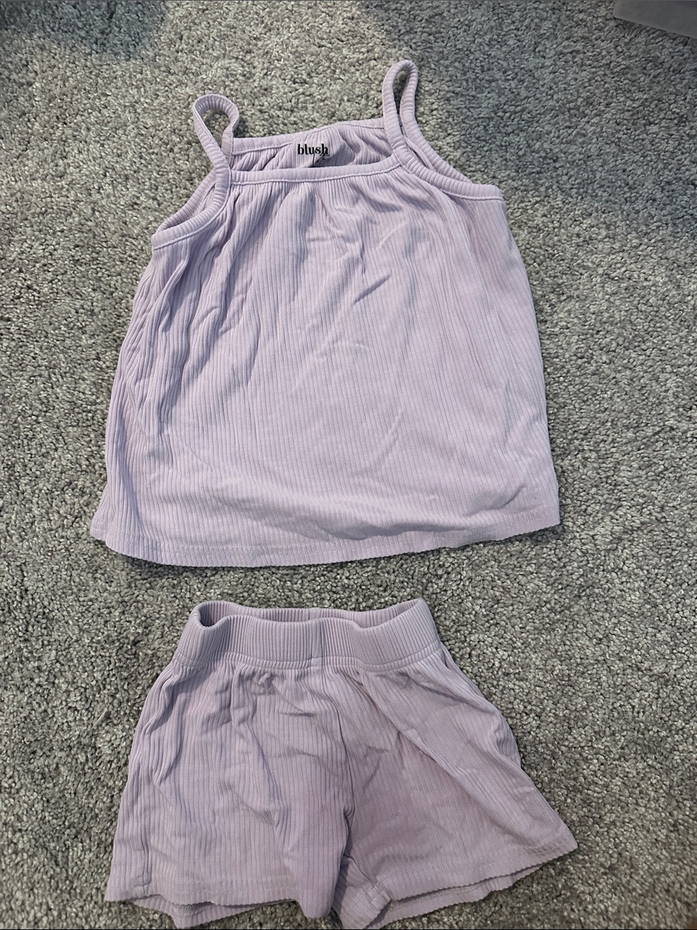 Blush lotus little girl Lavender Ribbed Tank & Shorts Sleep Set